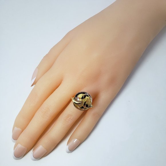 Vintage 14 Karat Yellow Gold and Iridescent Glass Stone Ring Size 8 #11680 - Picture 7 of 8